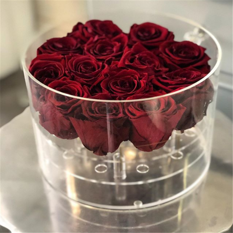 caixa de rosas acrílicas redondas