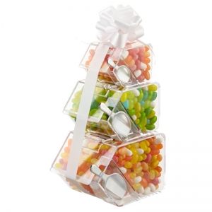 Caixa de lata de doce transparente para lata de doce de plexiglass doce de frutas 