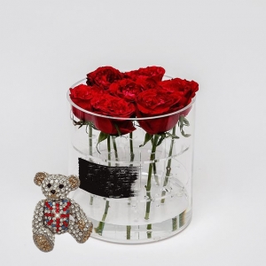 Caixa de flores de acrílico com tampa com rosas personalizadas 