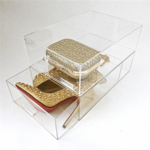 caixa de sapato de acrílico transparente com forma quadrada com tampa deslizante 