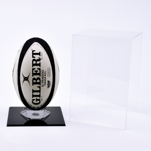 vitrina luxuosa acrílica da bola de rugby com base preta 