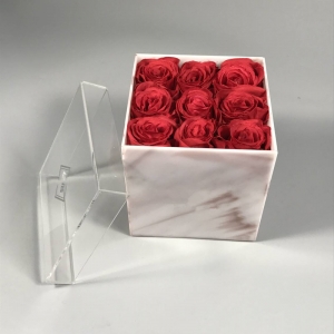 Acrílico artesanal de mármore preservado flor rosa caixa de presente 