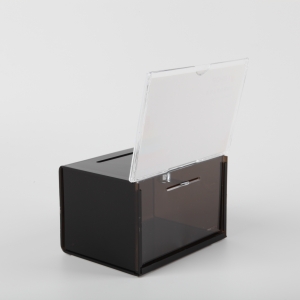 Caixa de doação de acrílico deluxe preta Deluxe caixa de doação de plexiglass com sinal e bloqueio 