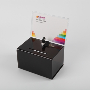 Caixa de doação de acrílico deluxe preta Deluxe caixa de doação de plexiglass com sinal e bloqueio 