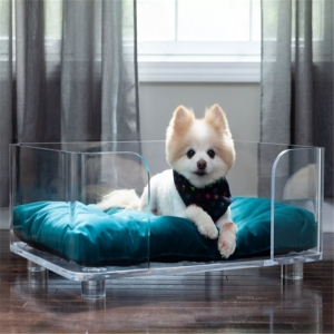 cama acrílica clara redonda do cão de estimação 