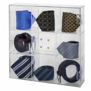 caixa de gravata acrílica clara montada na parede lucite 9 slots display box 
