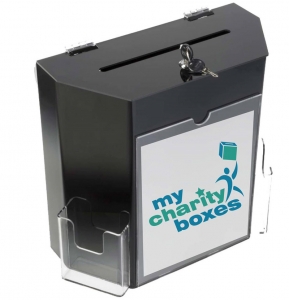 caixa de sugestão de plexiglás artesanal caixa com doação em acrílico preto com suporte para brochura 
