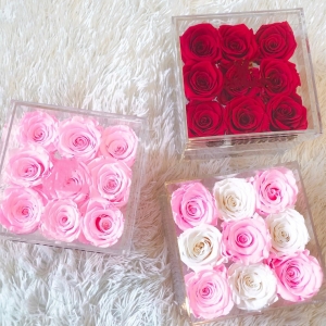 fábrica de luxo de 9 furos acrílico flor rosa caixa de presente com gaveta 