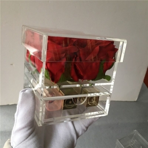 atacado caixa de flores rosa acrílica com 4 furos e gaveta 