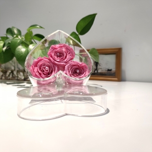 caixa de flores de acrílico transparente com 3 furos em forma de coração personalizada 