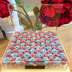 grande caixa de flores rosa acrílica com 100 buracos para presente 