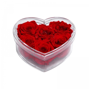 Coração em forma de coração atacado acrílico rosa caixas de flores para 6 rosas 