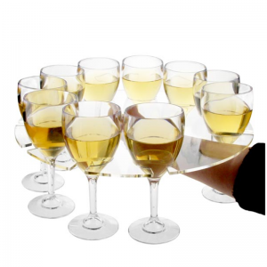 Taças de vinho redondas de acrílico transparente e bandejas de suporte de vinho 