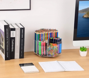 Porta-canetas acrílico de mesa organizador com 5 compartimentos porta-lápis 