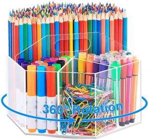 Porta-canetas acrílico de mesa organizador com 5 compartimentos porta-lápis 