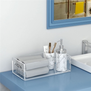 Bandeja de banheiro de acrílico transparente de plexiglass Wholeslae para mesa de centro 