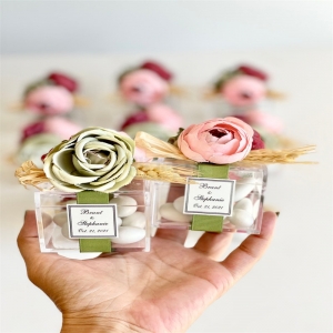 Recipiente acrílico personalizado para doces de casamento - caixa de exibição
 