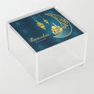 caligrafia azul árabe ramadan kareem caixas acrílicas muçulmanas com tampa
 