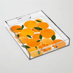 Atacado bandeja decorativa de acrílico transparente com padrão de arte
 