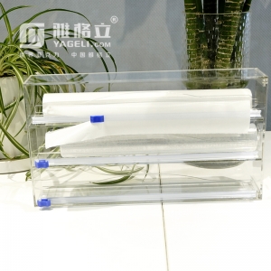 Dispensador de filme plástico acrílico de 3 camadas para organizador de cozinha
 
