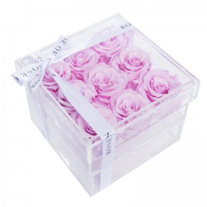 Caixa de flores transparente de 9 furos lucite caixa de flores rosa acrílica com gaveta 