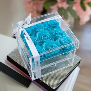 Caixa de flores transparente de 9 furos lucite caixa de flores rosa acrílica com gaveta 