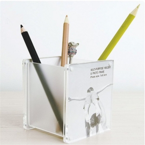 Caixa de lápis acrílica multifuncional com estojo de cartão de visita magnético 