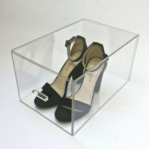 caixa de sapato de acrílico transparente com forma quadrada com tampa deslizante 