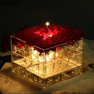 caixa de caixa acrílica clara acrílica de casamento caixa de rosa luruxy