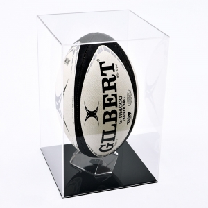 vitrina luxuosa acrílica da bola de rugby com base preta 