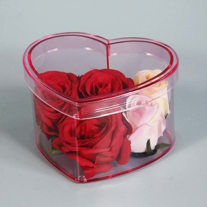 caixa da flor do perspex da forma do coração da cor cor-de-rosa 