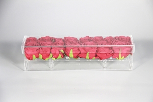 Caixa Rose acrílica retangular longa para 12 rosas 
