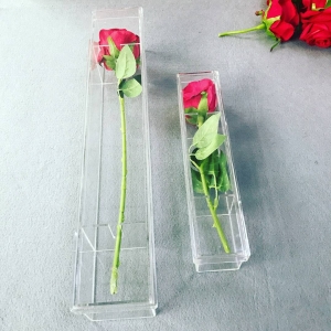 Caixa de flor de acrílico transparente impermeável para rosa com haste longa 