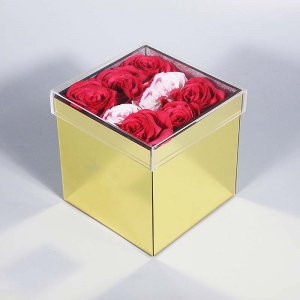 caixa de flor de acrílico ouro