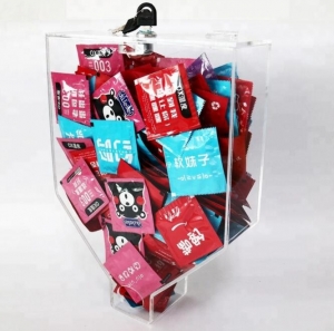 dispensador de preservativo acrílico personalizado fábrica de china com trava 