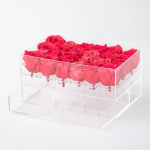 retângulo transparente flor caixa de acrílico para 24 rosas com gaveta 