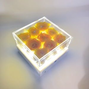  Yageli nova luxuosa caixa de flores de acrílico para presente de natal com luz led 