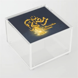 caligrafia azul árabe ramadan kareem caixas acrílicas muçulmanas com tampa
 