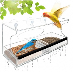 Alimentadores de pássaros com janela de plástico transparente 