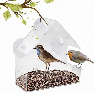 Alimentadores de pássaros com janela de plástico transparente 