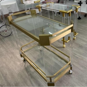 Carrinho de servir ouro em acrílico transparente moderno por atacado de fábrica 