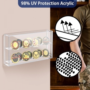 Vitrine de moedas de desafio militar em acrílico transparente 