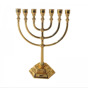 Castiçais de metal dourado Judaica Menorah 7 Branch 