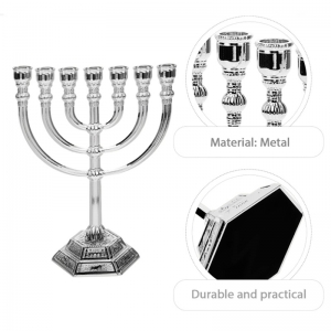 Castiçais judaicos de metal prateado Judaica Menorah 