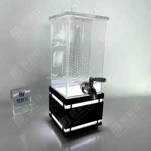 Distribuidor de bebidas em acrílico transparente personalizado com torneira e luz LED 