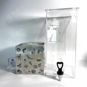 Distribuidor de bebidas em acrílico Lucite transparente com base em aço inoxidável 