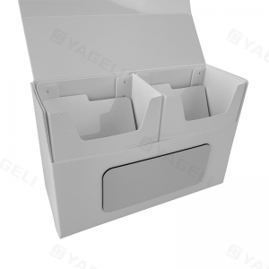Caixa de baralho de cartas TCG de plástico branco com tampa magnética 