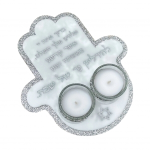 Porta-velas de Shabat Arch Hamsa Lucite 