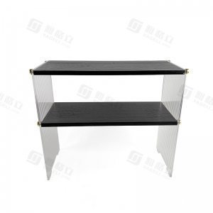 Prateleira organizadora de mesa de 3 níveis em bambu e acrílico canelado 