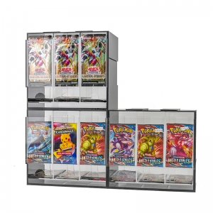 Dispensador empilhável de booster packs em acrílico preto com 3 slots 